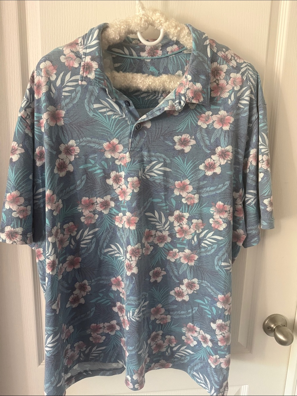Tommy Bahama Light Blue Floral Hawaiian Polo 2XLB